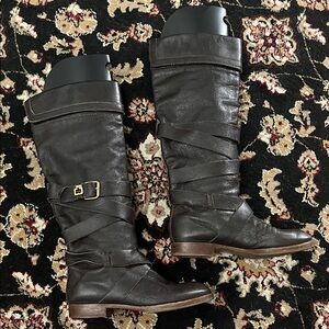 Chloe Women's Prince Paddington Tall Leather Buckle Boots - Dark Brown 37.5